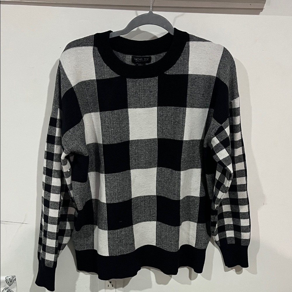 Rachel Zoe Monochrome Plaid Crewneck Sweater